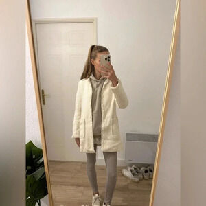 Zara Long Open Cardigan Coat Textured Off White Tweed Distressed Hem  Sz S